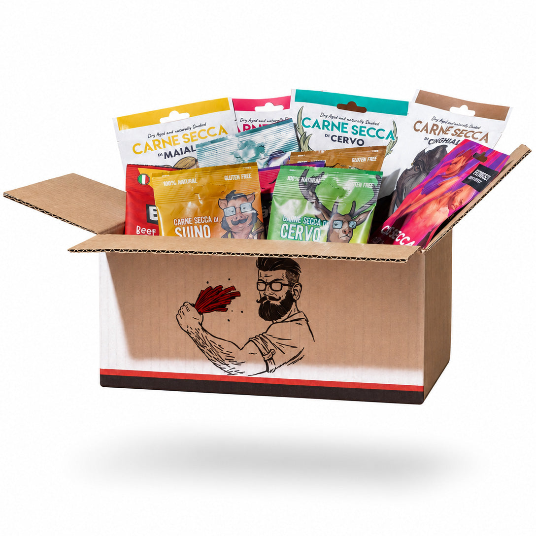 Italian Snack Box “La Merenda” da 18 gusti di carne secca - Carne Secca Italia - Italian Jerky Meat Snack
