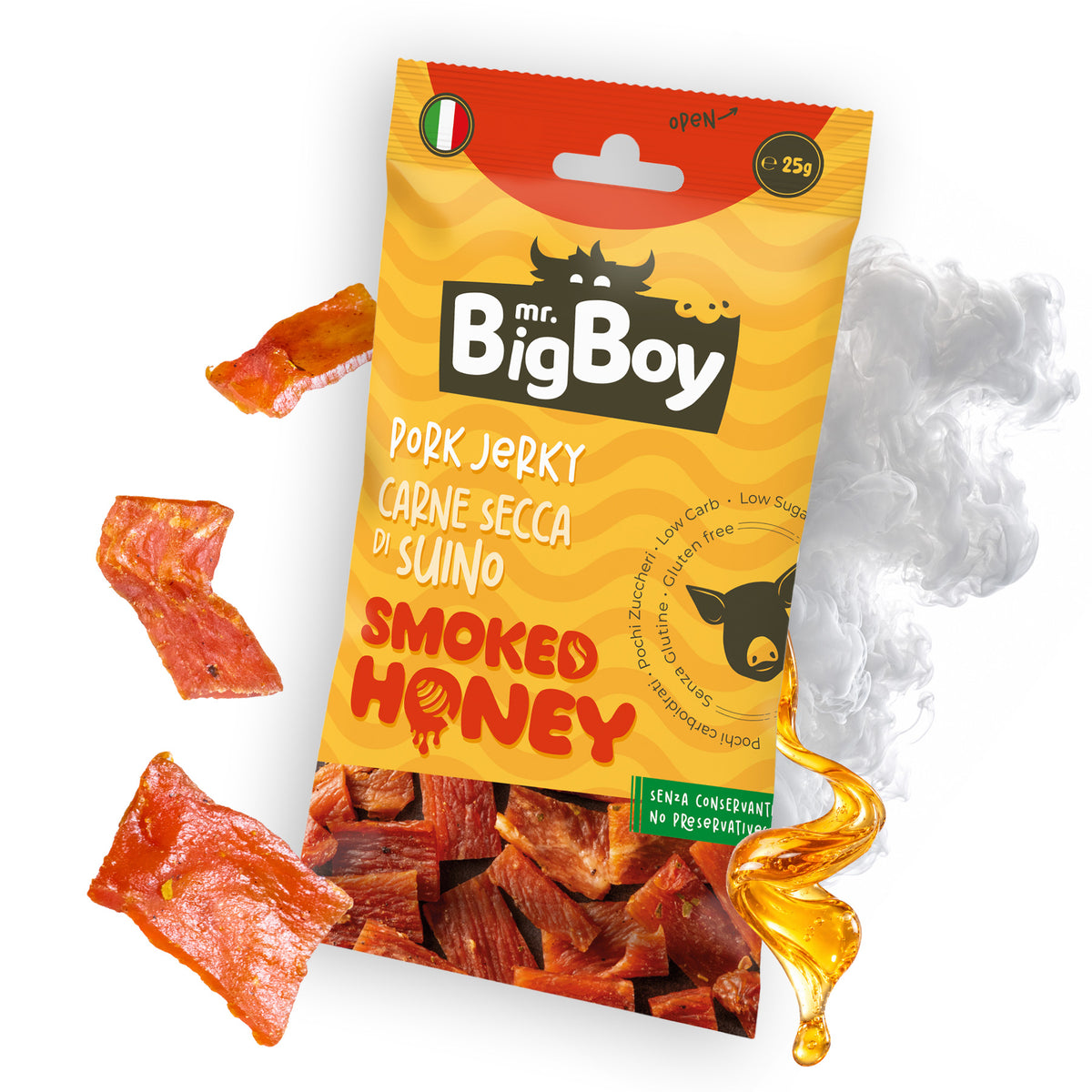 Carne Secca di Maiale Smoked Honey – Big Boy 25g - Carne Secca Italia - Italian Jerky Meat Snack