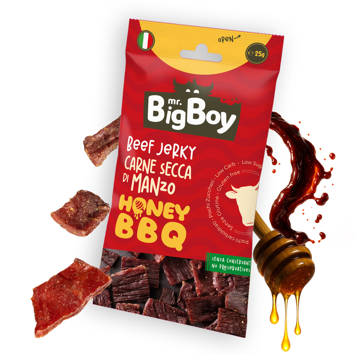 Carne Secca di Manzo Honey BBQ – Chips Italiane 25g - Carne Secca Italia - Italian Jerky Meat Snack