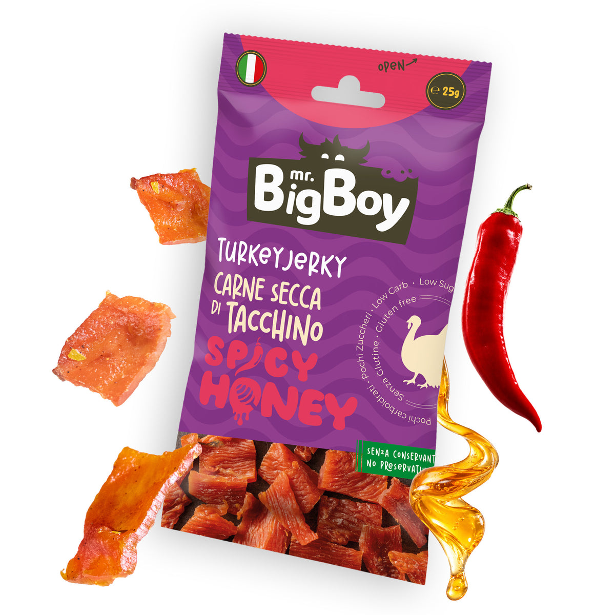 Carne Secca di Tacchino Spicy Honey – Big Boy 25g - Carne Secca Italia - Italian Jerky Meat Snack