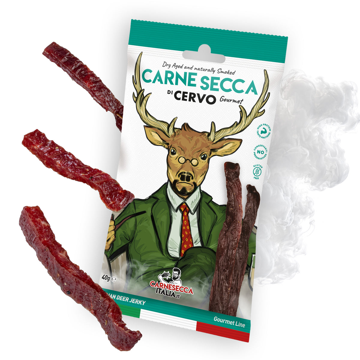 Carne Secca Affumicata di Cervo 40g – Superior Jerky - Carne Secca Italia - Italian Jerky Meat Snack