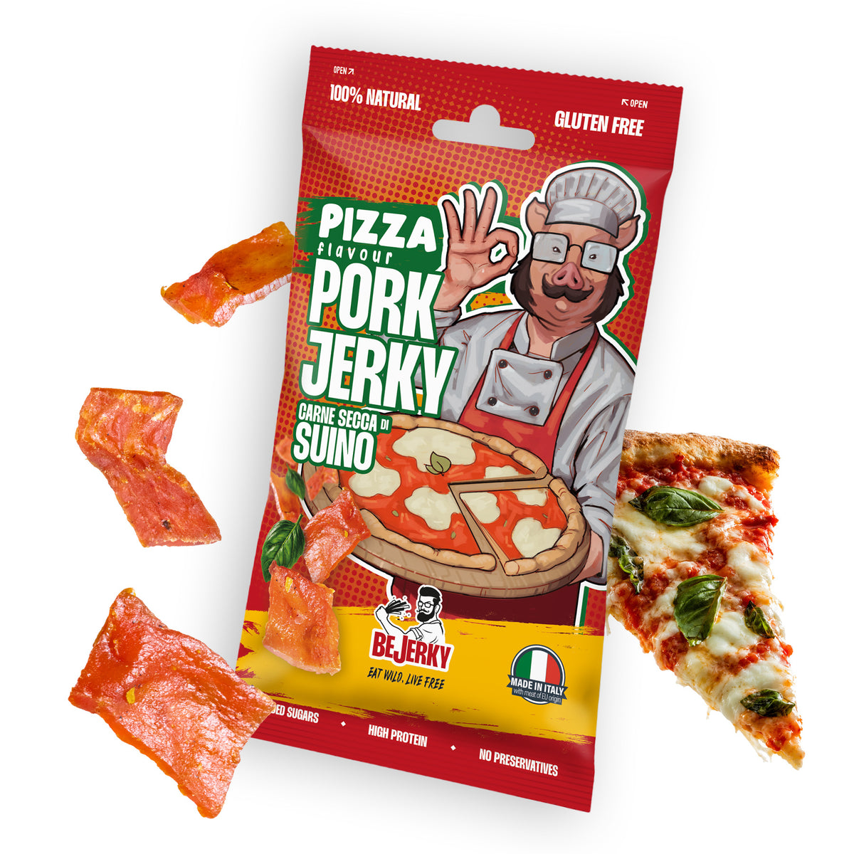 Carne Secca di Maiale Pizza – Chips Italiane 25g - Carne Secca Italia - Italian Jerky Meat Snack