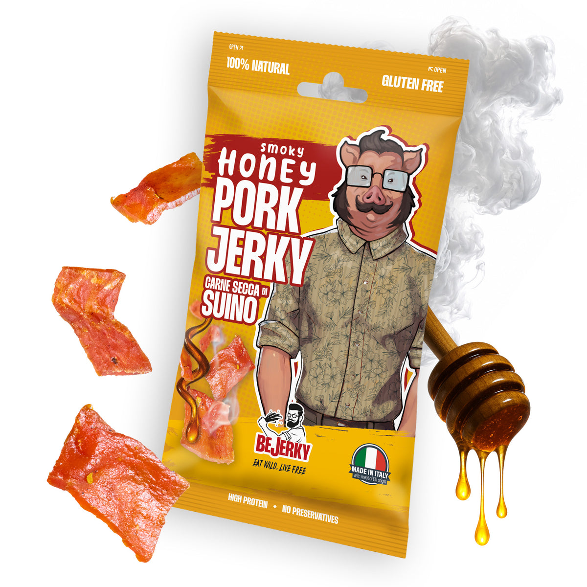 Carne Secca di Maiale Smoky Honey – Chips Italiane 25g - Carne Secca Italia - Italian Jerky Meat Snack