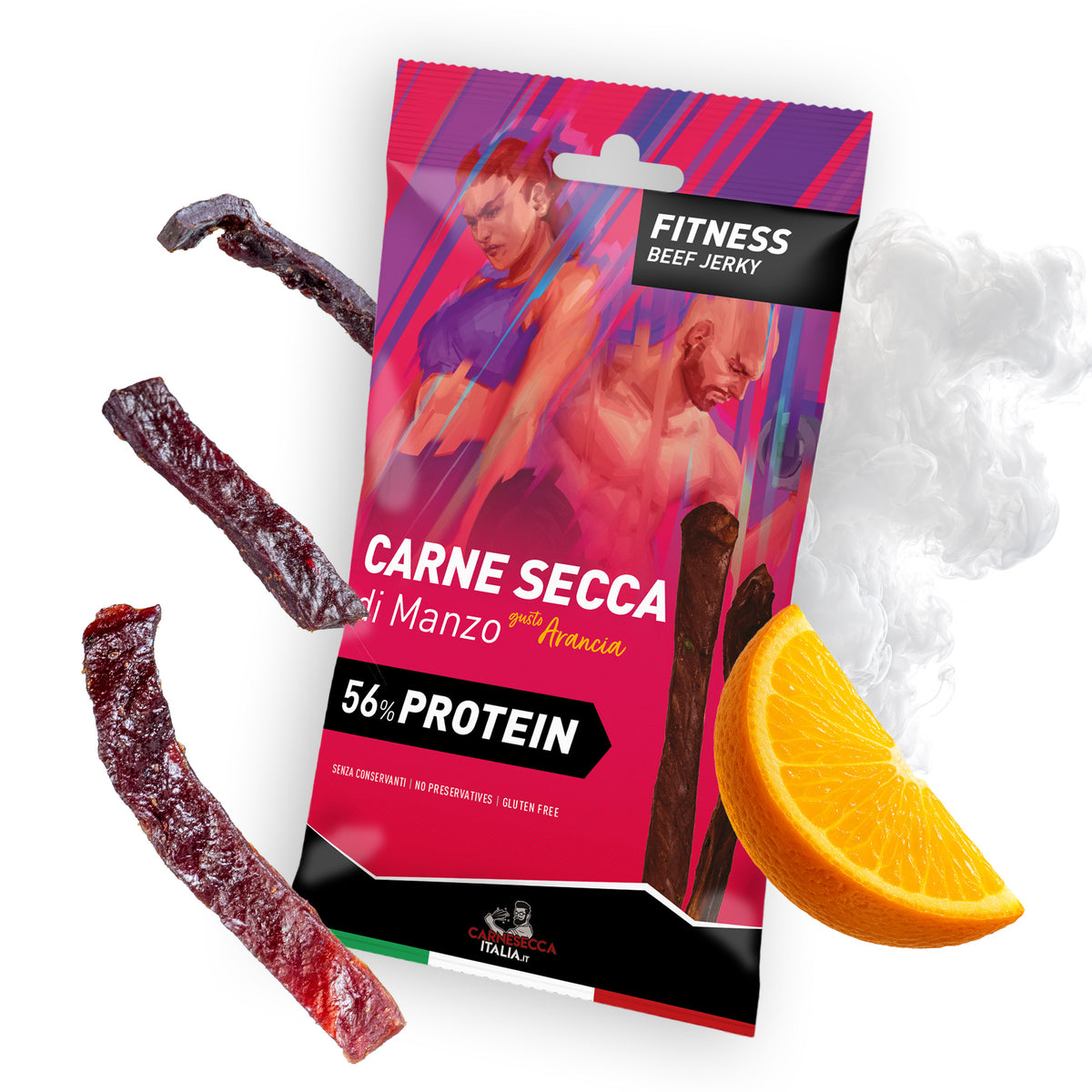 Carne Secca Proteica di Manzo all'Arancia 40g - Carne Secca Italia - Italian Jerky Meat Snack