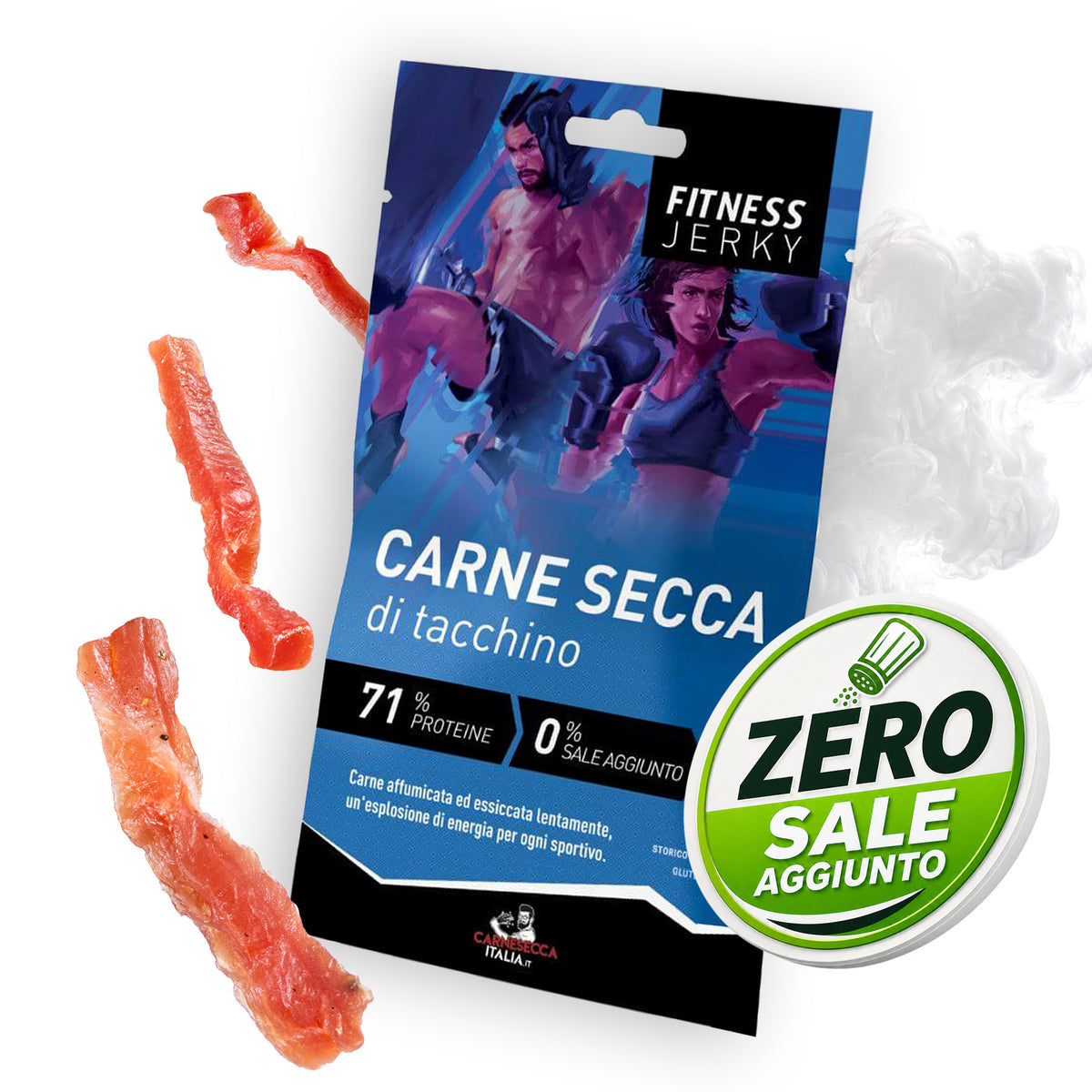 Carne Secca Proteica di Tacchino Senza Sale Aggiunto 40g - Carne Secca Italia - Italian Jerky Meat Snack